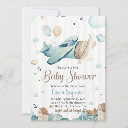 Baby Boy Airplane Baby Shower Invitation - Vintage