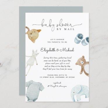 Baby Boy  Blue Boho Watercolor Baby Shower By Mail Invitation