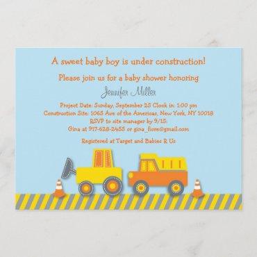 Baby Boy Construction Truck Baby Shower Invitation