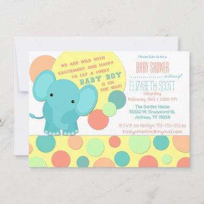 Baby Boy Elephant Circus Baby Shower Invitation