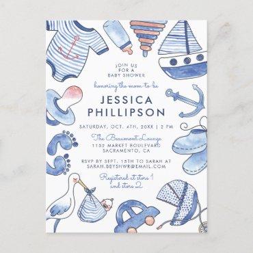 Baby Boy Sailor | Cute Blue Nautical Baby Shower Invitation Postcard