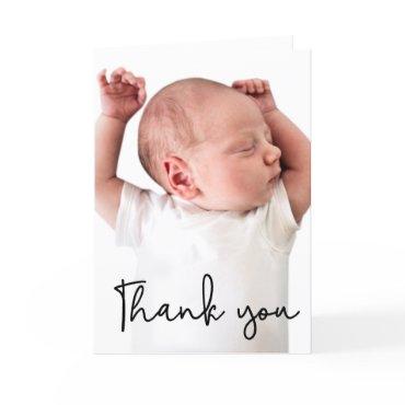 Baby Boy shower baby is here photo Custom Thank You Card