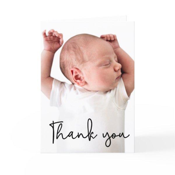 Baby Boy shower baby is here photo Custom Thank You Card