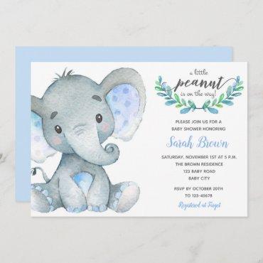 Baby boy shower invitations (Elephant Watercolor)