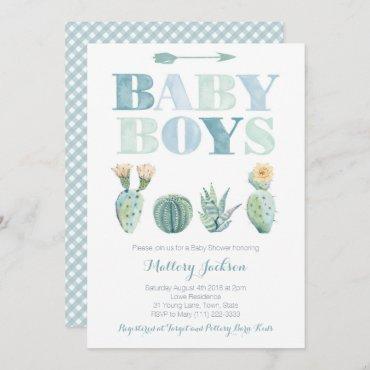 Baby Boy Twins or Triplets Cactus Baby Shower Invitation