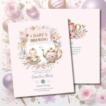 Baby Brewing Baby Shower Announcement Tea Party