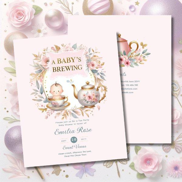 Baby Brewing Baby Shower Announcement Tea Party