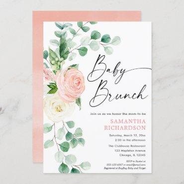 Baby brunch blush pink greenery floral girl shower invitation
