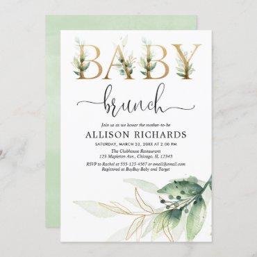 Baby brunch greenery gender neutral baby shower invitation