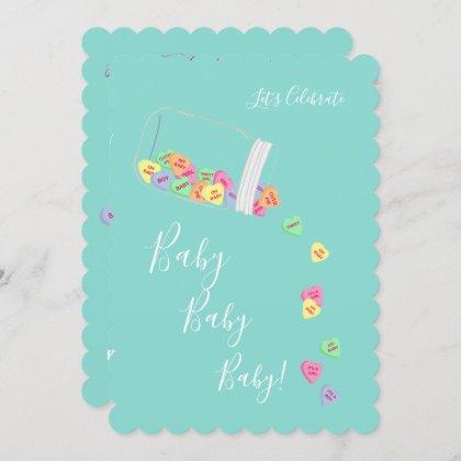 BABY Candy Hearts Baby Shower Sprinkle Invitation