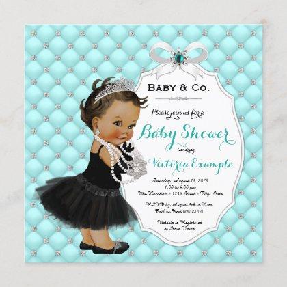 Baby & Co Teal Blue Ethnic Baby Girl Shower Invitation