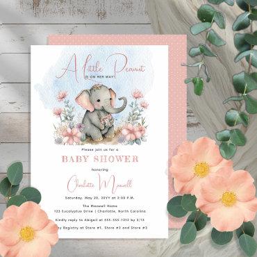 Baby Elephant A Little Peanut Girl Floral Shower