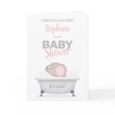 Baby Elephant Bubble Bath Girl Baby Shower Card