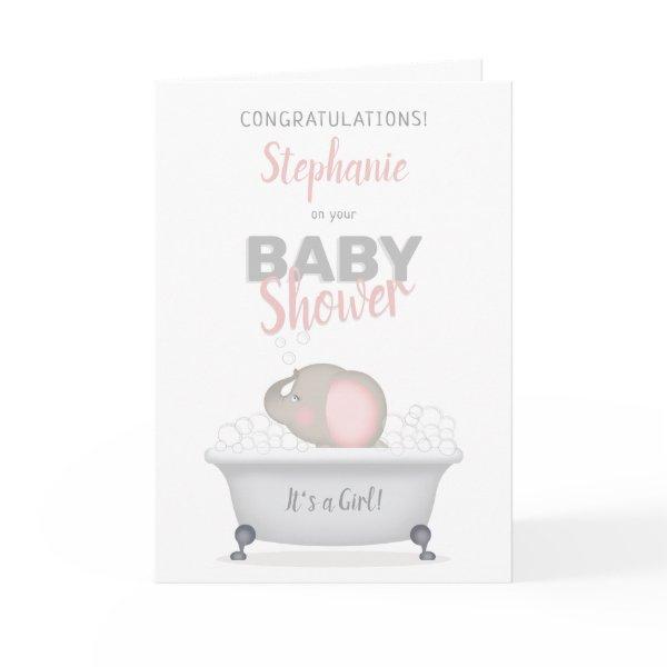 Baby Elephant Bubble Bath Girl Baby Shower Card