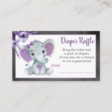 Baby Elephant diaper raffle ticket Purple Floral Enclosure Card