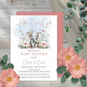 Baby Elephant Hello Baby Girl Floral
