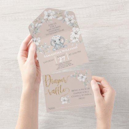 Baby elephant watercolor flower baby shower all in one