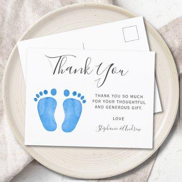 Baby Feet Blue Baby Shower Thank You Postcard