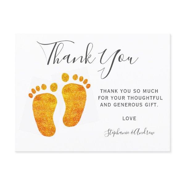 Baby Feet Gold Glitter Baby Shower Thank You    Postcard