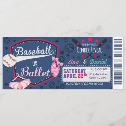 Baby gender reveal - Baseballs or Ballet Invitation