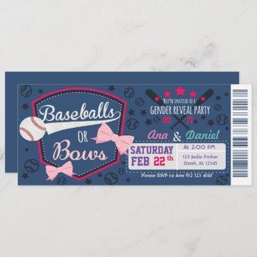 Baby gender reveal - Baseballs or Bows Invitation