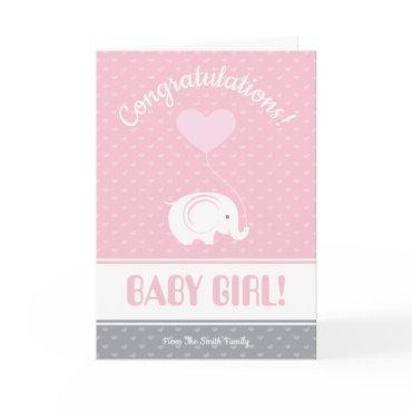 Baby Girl Congratulations Card with Elephant