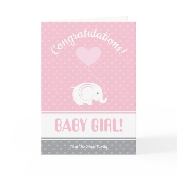 Baby Girl Congratulations Card with Elephant