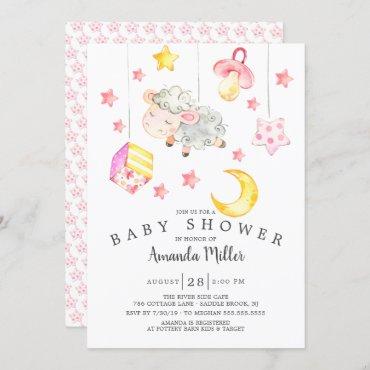 Baby Girl Mobile Lamb Baby Shower Invitation
