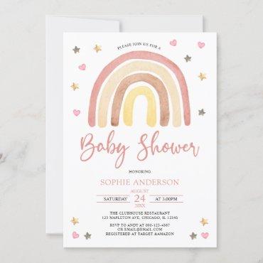 Baby Girl Muted Tones Boho Rainbow Baby Shower Invitation