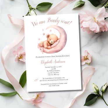 Baby Girl Pink Bear Moon Bearly Wait Baby Shower