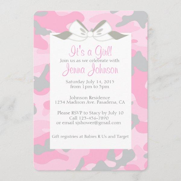 Baby Girl Pink Camo Shower Party Invite