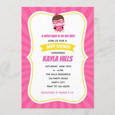 Baby Girl Shower Invitations (Superhero) Pink