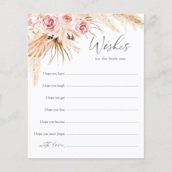 Baby Girl Shower wishes card, Boho Floral