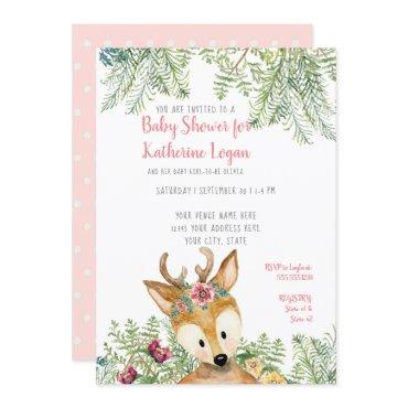 Baby Girl Shower Woodland Forest Boho Deer Floral
