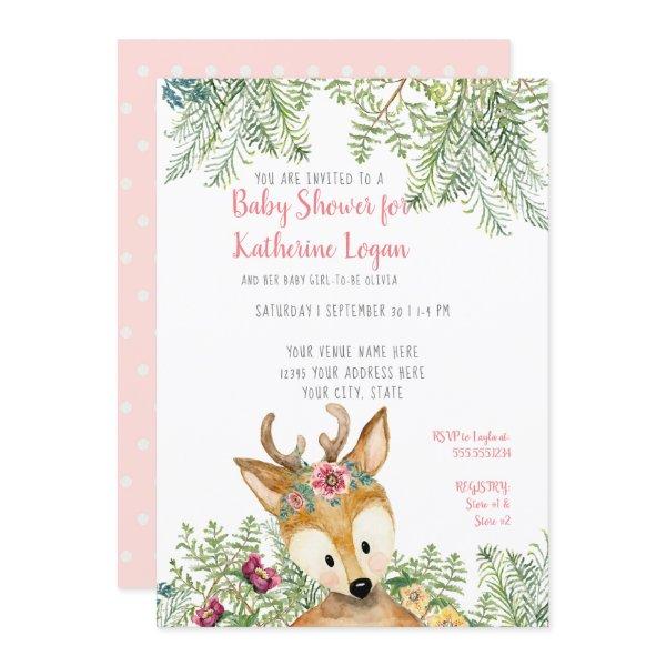 Baby Girl Shower Woodland Forest Boho Deer Floral