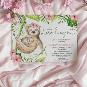 Baby girl sloth pink greenery tropical