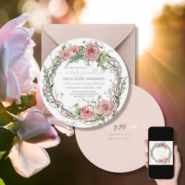 Baby Girl Sprinkle BOHO Watercolor Flower Wreath