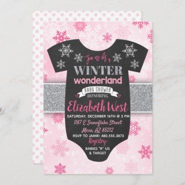 Baby Girl Winter Wonderland Baby Shower Invitation