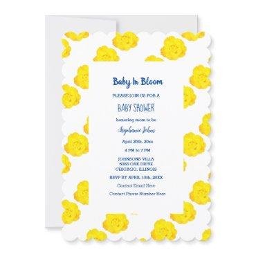 Baby In Bloom Baby Shower Blue Yellow Roses Floral