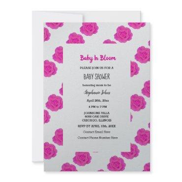 Baby In Bloom Baby Shower Pink Floral Roses Silver
