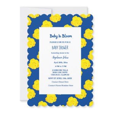 Baby In Bloom Baby Shower Yellow Navy Blue Floral