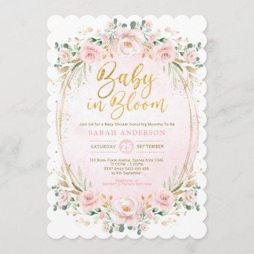Baby in Bloom Blush Gold Pink Floral Girl Shower