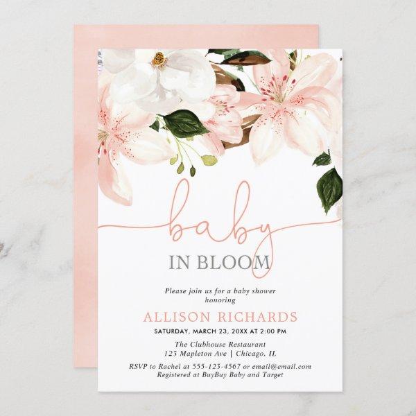 Baby in Bloom floral lilies girl baby shower Invitation