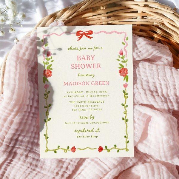 Baby In Bloom Hand Drawn Floral Bow