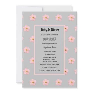 Baby In Bloom Pink Floral Girl Baby Shower Grey