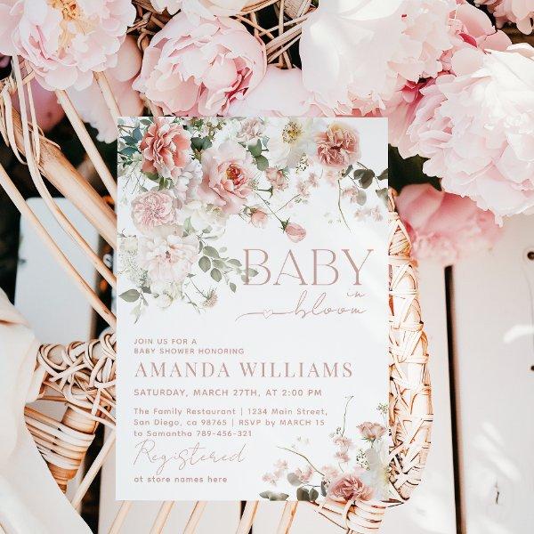 Baby in Bloom Pink Roses Floral Girl Baby Shower