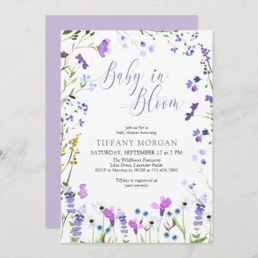 Baby in Bloom Purple Wildflower Baby Shower Invitation