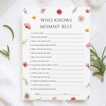 Baby in Bloom Shower Who Knows Mommy Game Card