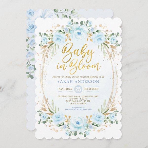 Baby in Bloom Soft Blue Gold Floral Boy Shower