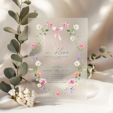 Baby in Bloom Wildflower pink Bow Baby Shower Acrylic